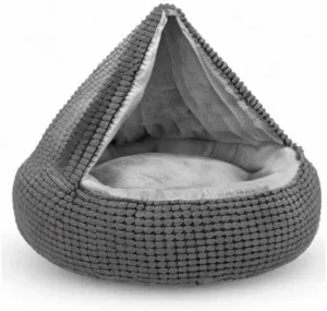 Dog Bed with Attached Blanket for Small Dogs or Cats Soft Plush Cozy Round Puppy Bed Calming Cat Cave Bed Anti Slip Bottom