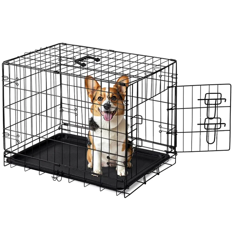 Dog Cage with Anti slip Design Plastic Tray Easily Assembled Travel Cage with Lockable Safety Design Suitable for Small Pets