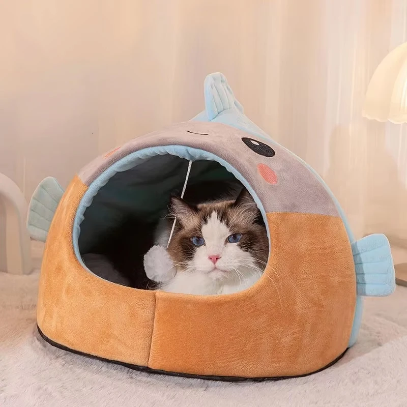 Dog Cat Bed Eco Friendly 100% Cotton Solid Winter Warm Safe Nest Semi Enclosed Foldable Removable Durable Comfortable S L Size