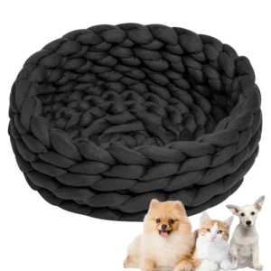 Dog Cat Bed Round Cotton Handmade Knit Lightweight Portable Orthopedic Chunky Woven Pet Bed