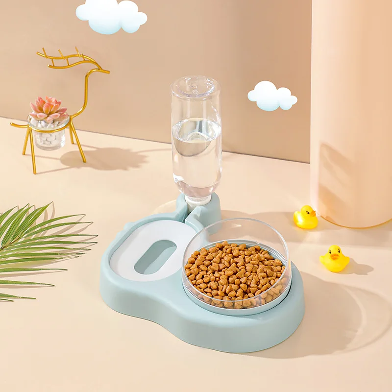 Dog Cat Bowls Automatic Pet Feeder Food Bowl With Automatic Water Bottle Feeders