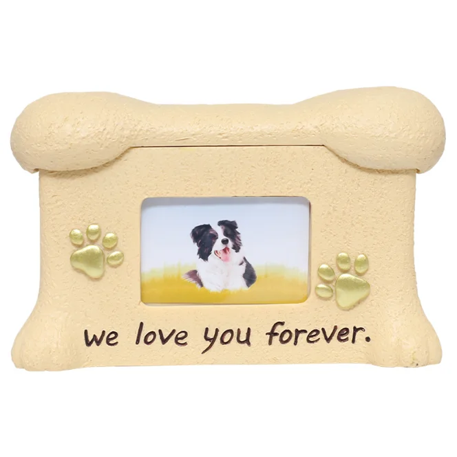 Dog Cat Eco-Friendly Luxury Polyresin Memorial Urn Photo Frame Customizable for Animal Ashes 19x14x11.5cm Rectangle Pet Funeral