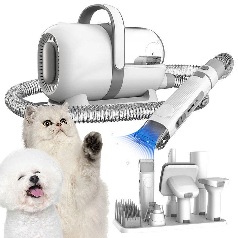 Dog & Cat Grooming Kit with Rechargeable Battery Powered Vacuum Cleaner Brush Plastic Trimming Tools for Pet Hair Care