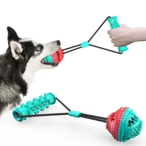 Dog Chew Toy 2 in 1 Squeaky Interactive Pet Teeth Cleaning Ball with Rope
