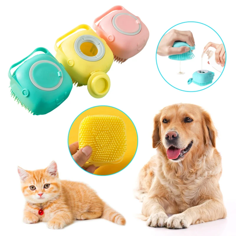 Dog Cleaning Supplies Bathing Brush Filled With Shower Gel Type Cat Bath Brush