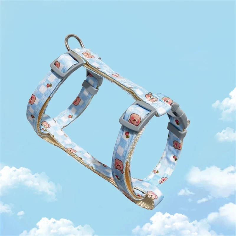 Dog Collar Harness Leash Set H Shaped Cute Print Adjustable Pet Chest Strap Traction Puppy Pet Harness Safety Anti lost Belt