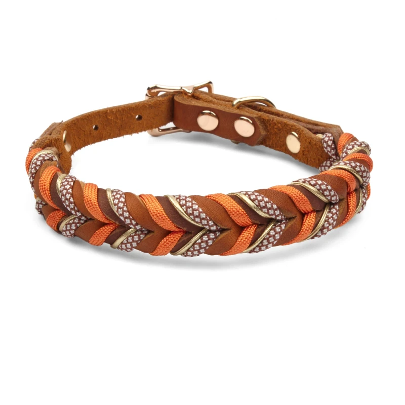 Dog Collar Leather Luxury New Handbraided Stylish Soft Adjustable Custom Design Puppy Pet Collars for Training