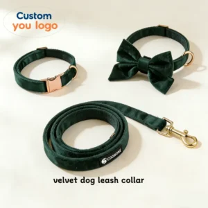 Dog Collar Set Private Label Velvet Pet Collar With Metal Clip and Logo Metal Buckle Dog Collar With Bowtie