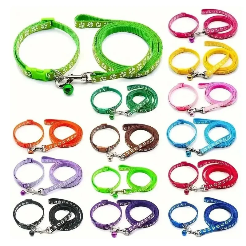 Dog Collar and Leash Set Outdoor Quick Release Buckle Adjustable Print Puppy Collar Soft Nylon Pet Leash