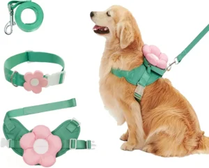 Dog Harness Leash Collar Set No Pull Solid Nylon Pet Vest Harness Adjustable Easy Control Reflective Small Medium Large