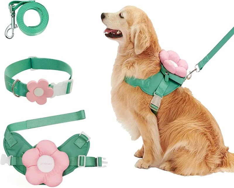 Dog Harness Leash Collar Set No Pull Solid Nylon Pet Vest Harness Adjustable Easy Control Reflective Small Medium Large