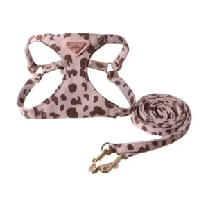 Dog Harness Leash Set Double Buckle Milk Cow Pattern Small Dog Walking Device Chest Back Straps Pet Supplies