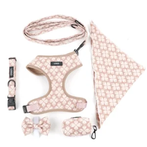 Dog Harness Set Luxury Designer Custom Print Design Logo Personalized No Pull Pet Cat Dog Harness Leash Lead Collar Set