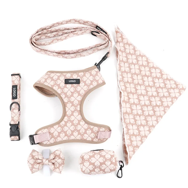 Dog Harness Set Luxury Designer Custom Print Design Logo Personalized No Pull Pet Cat Dog Harness Leash Lead Collar Set