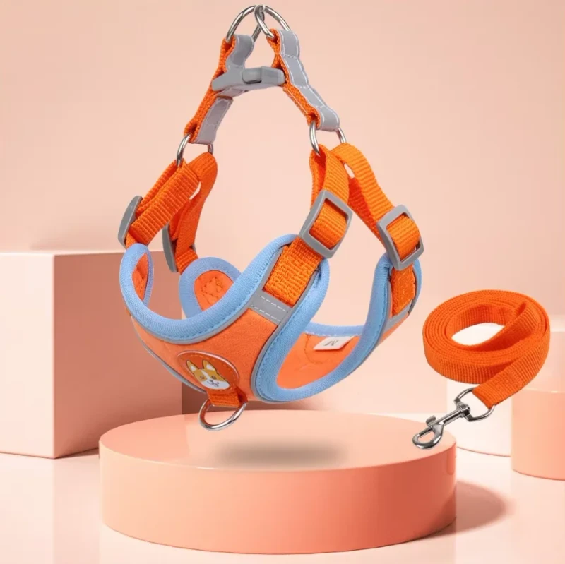 Dog Harness and Leash Quick Release Buckle Anti Shock Suede Fabric 150cm Leash Reflective Dog Harness Dog Accessories Pet Item