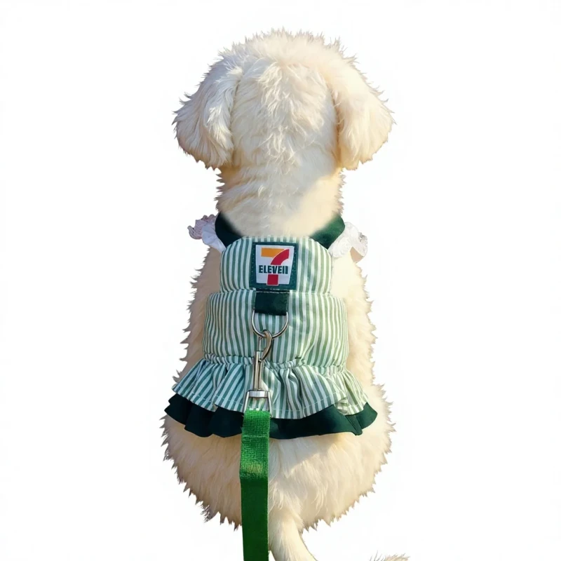 Dog Harness and Leash Set for Poodles and Cats Korean-Style Striped Polyester Pet Apparel Available