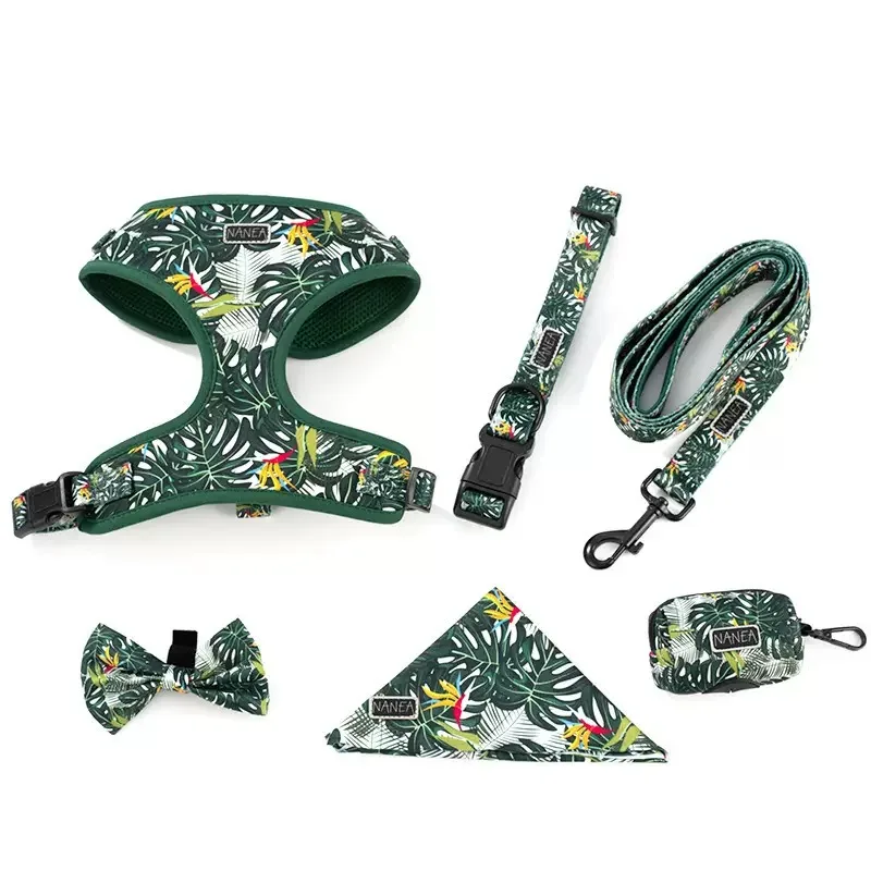 Dog Harness and Pet Collars Leashes Set Manufacture Fashion Bow Ties and Poop-bag