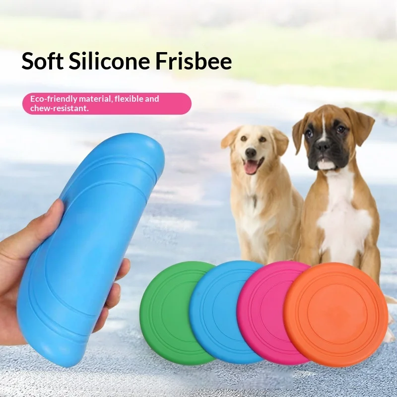 Dog Interactive Training Frisbee Toy Durable Silicone Blue Green Pink Cross Border Pet Supplies Factory