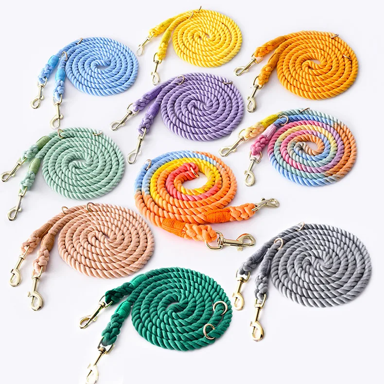 Dog Leash Collar Set 7.5 FT Length Handmade Braided Cotton Rope Multifunction Heavy Duty Small Medium Large Dog