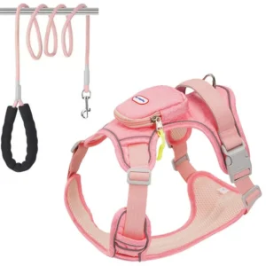 Dog Leash with Built in Backpack Adjustable Durable Breathable Solid Nylon Fashion Design for Large Breed Dogs Hiking