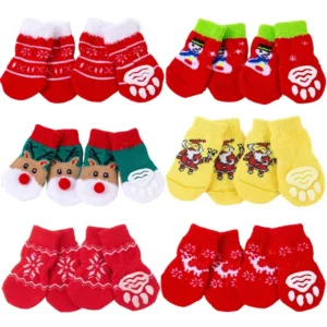Dog Paw Protector Shoes Socks Cute Colorful Christmas Cartoon Custom Washable Pet Socks Anti Slip