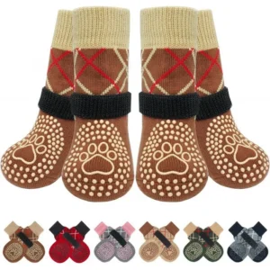 Dog Paw Protectors Non-Slip Waterproof Pet Socks for Indoor and Outdoor Breathable Winter Warm Puppy Socks with Strap