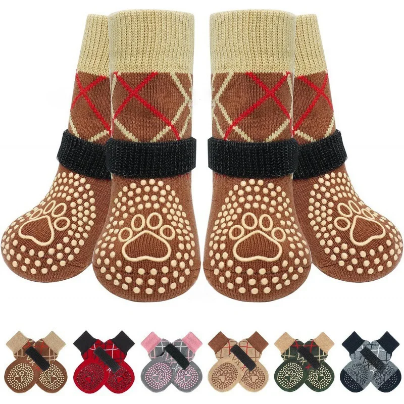 Dog Paw Protectors Non-Slip Waterproof Pet Socks for Indoor and Outdoor Breathable Winter Warm Puppy Socks with Strap