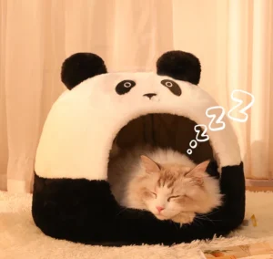 Dog Pet Bed Soft Cute Panda Plush Cartoon Style Solid Pattern Foldable Breathable Removable Washable Kennel Mat All Seasons