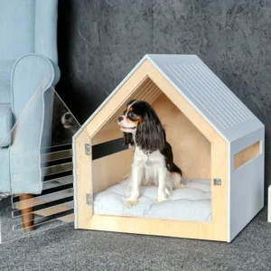 Dog Pet House Pine Wood Floral Pattern Button Closure Dog Beds Cat House Cat Beds Cat Villa
