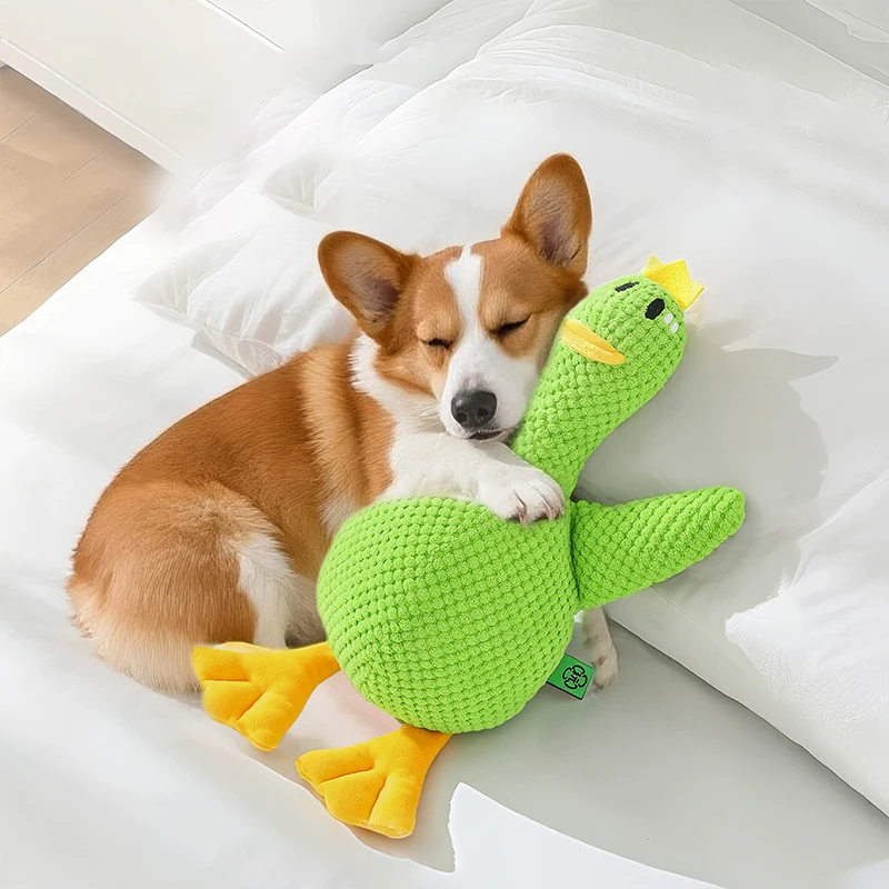 Dog Plush Cartoon Chew Toy Pet Companion Interactive Toys Green Duckling Sturdy Customizable for Dogs