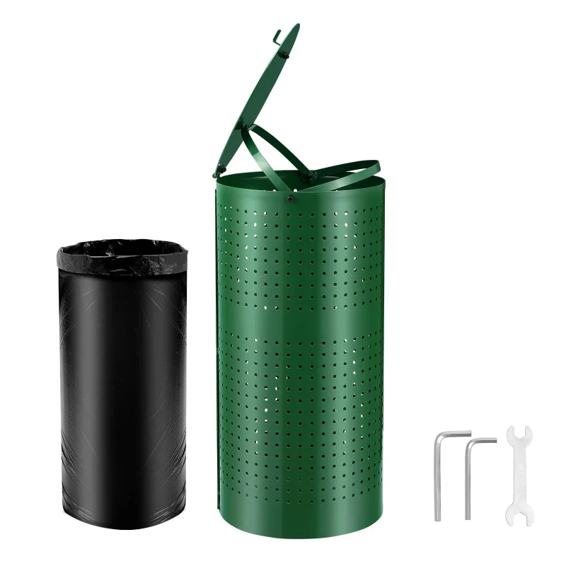 Dog Poop Trash Can Thick High Quality Galvanized Steel Green 11.5 Gallons Outdoor Waste Bin Pet Waste Disposal Gardens Backyards