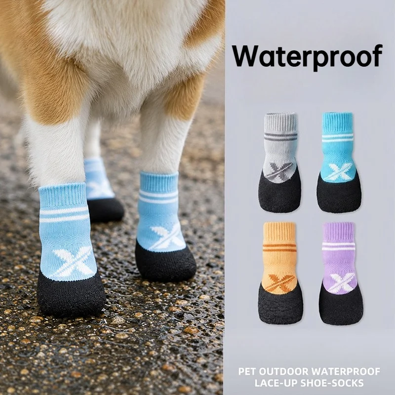 Dog Shoes Waterproof Polyester Fiber Non Slip Pet Socks Rain Boots Four Seasons Anti Dirty Teddy Bixiong