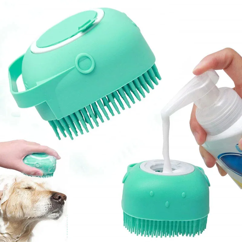 Dog Shower Brush Silicone Cat Shampoo Dispenser Brush Dog Grooming Massage Brush