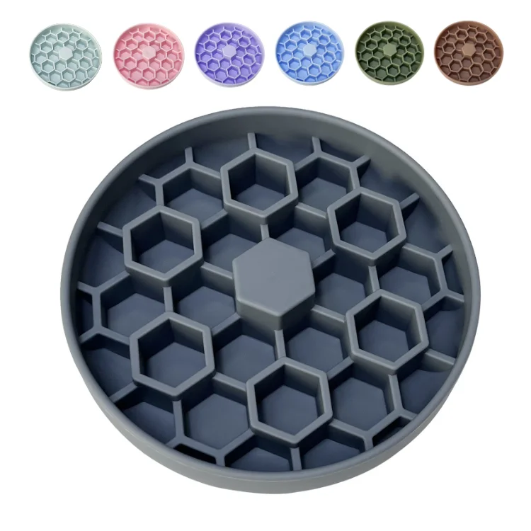 Dog Silicone Slow Feeder Bowl Non Slip Round Honeycomb Pet Enrichment Lick Mat