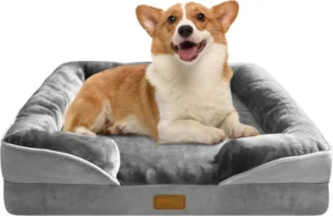 Dog Sofa Beds for Medium Dogs Supportive Foam Pet Couch Bed with Washable Removable Cover Waterproof Lining and Non Slip Bottom