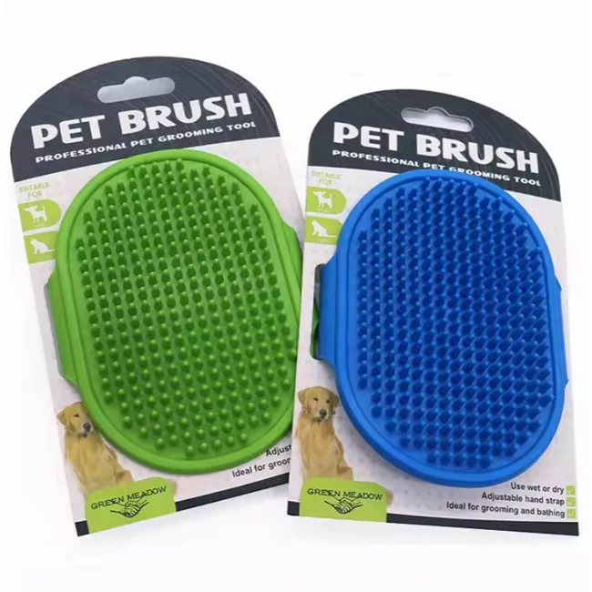 Dog Soothing Massage Rubber Comb Pet Cat Dog Cleaning Grooming Shampoo Bath Brush with Adjustable Ring Handle
