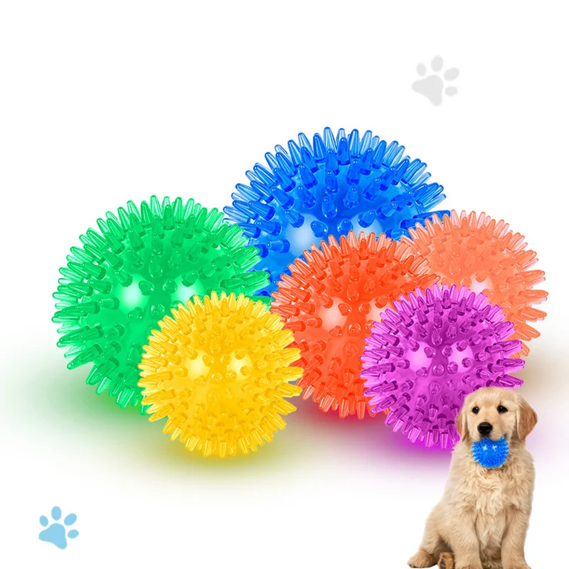 Dog Squeaky Toys TPR Elastic Ball Squeak Sound Spikes Bite-resistant Clean Teeth Pet Chew Toy Ball