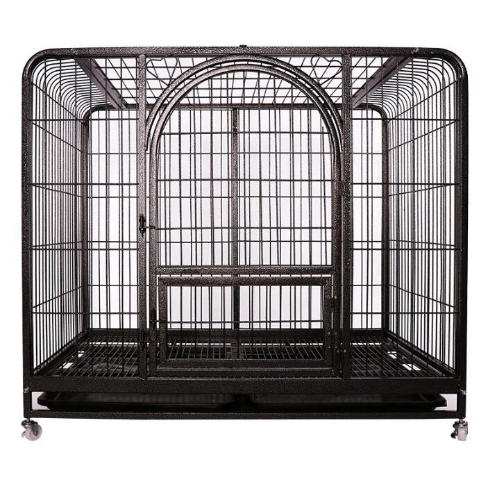 Dog Stainless Steel Kennel Breeding Black Cage with Wheels