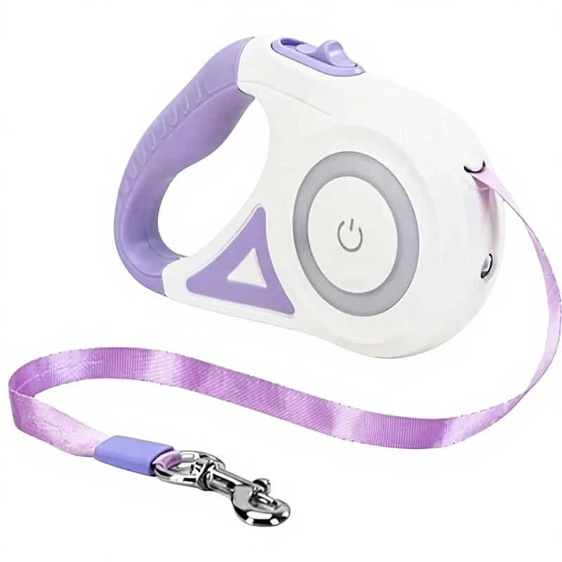 Dog Supplies Luminous Retractable Plastic Dog Leash Front Safety LED Light 360 Tangle Free Anti Slip Solid Training Leash