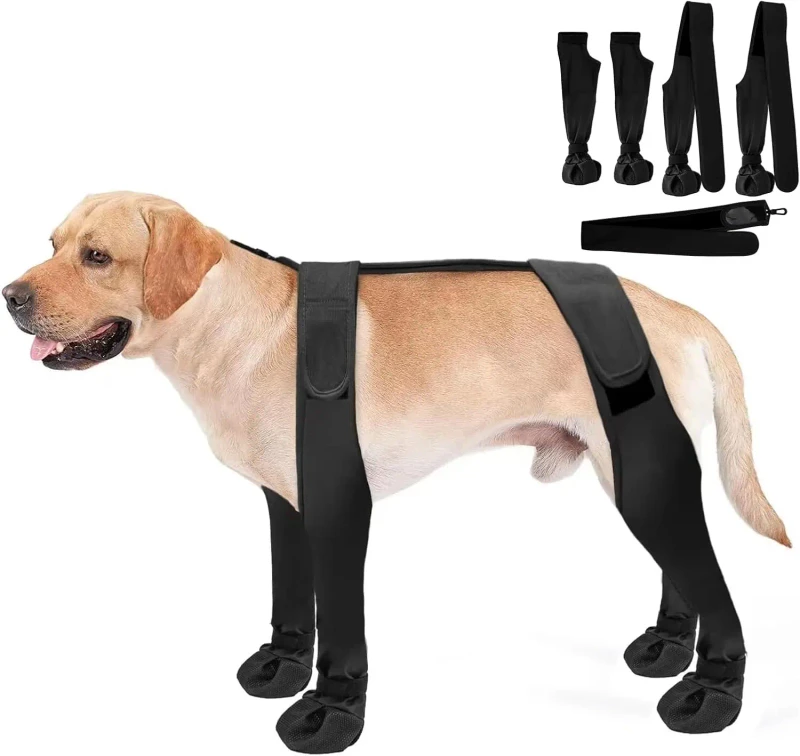 Dog Suspender Boots Waterproof Paw Protectors Adjustable Non-Slip Dog Leggings Shoes for Winter Outdoor Walking Running Hiking