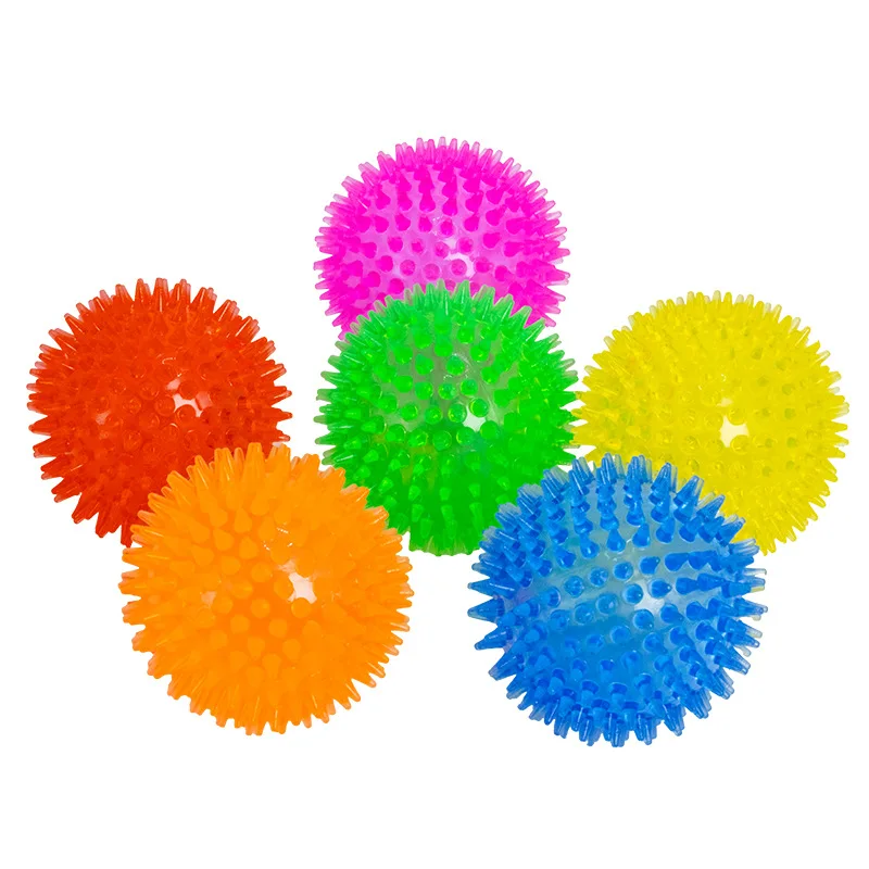 Dog Training Bouncy Ball Bite resistant TPR Built in Whistle Squeaky Soft Spiky Puffer Ball for Dogs Pets