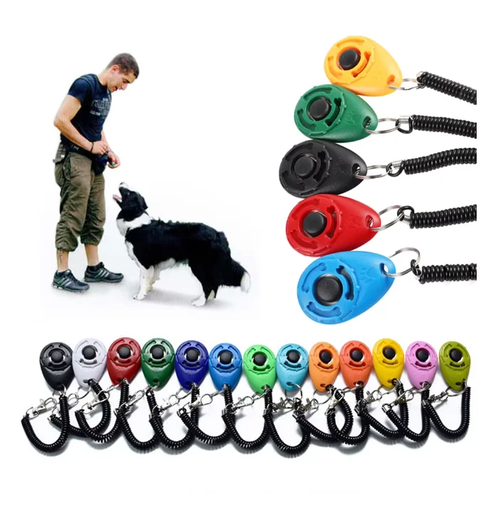 Dog Training Clicker Pet Cat Plastic Dogs Click Trainer Aid Tools Adjustable Wrist Strap Sound Key Chain Dog Supplies