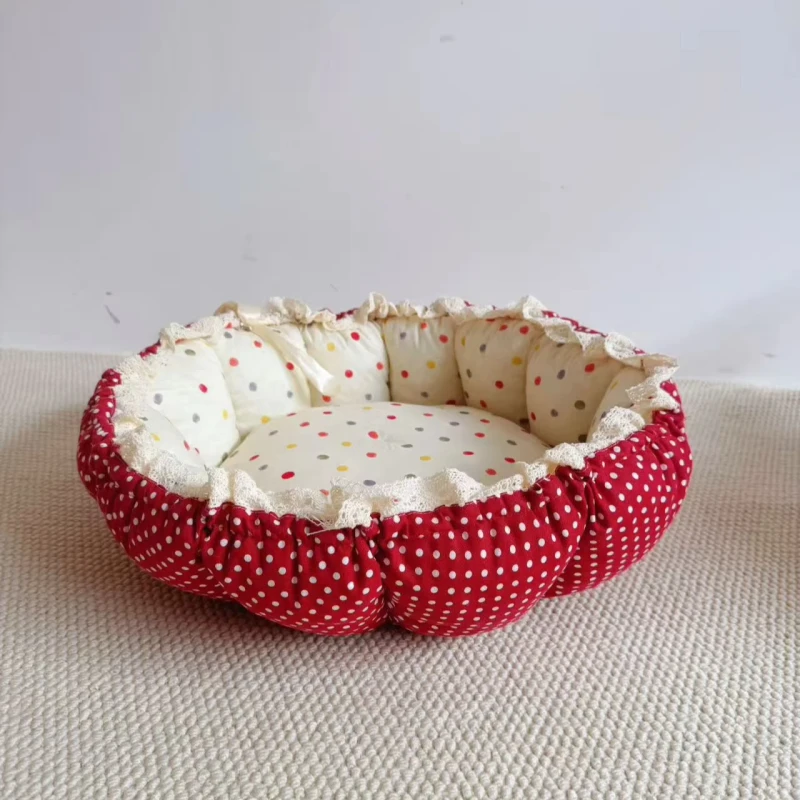 Dog and Cat Nest Adjustable Size Cotton Fabric Pet Beds Soft Washable All Seasons Cute Pet Bed for Living Room Bedroom