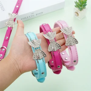 Dogs Accessories in China Pet Necklace PU Leather Rhinestone Bling Dog Collars