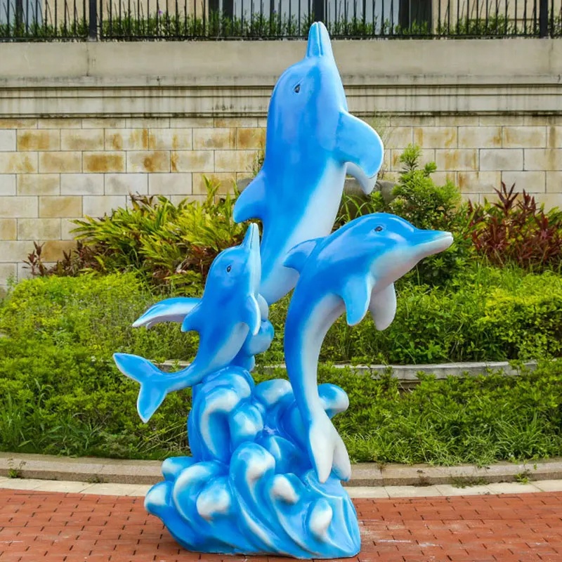 Dolphins Fiberglass Sculpture Ocean Theme Resin Animal Statue Aquarium Amusement Park Seaside Plaza Art Decoration