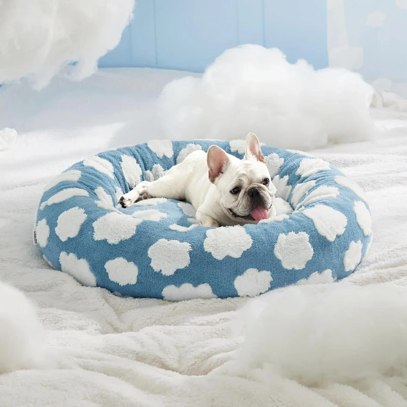 Donut Dog Bed Cute Round Calming Pet Bed with Removable Washable Cover Non Skid Bottom for Dogs