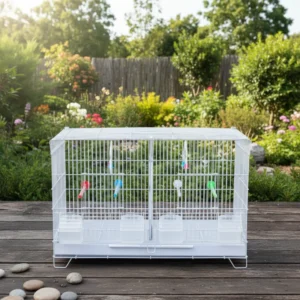 Double Bird Cage with Removable Partition Food Containers Stackable Parakeet Breeding Cage with Slide Out Tray for Easy Cleaning