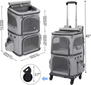 Double Compartment Pet Backpack Carrier Wheels Breathable Leather Mesh Fabric Nylon Metal Print Oxford Zipper for