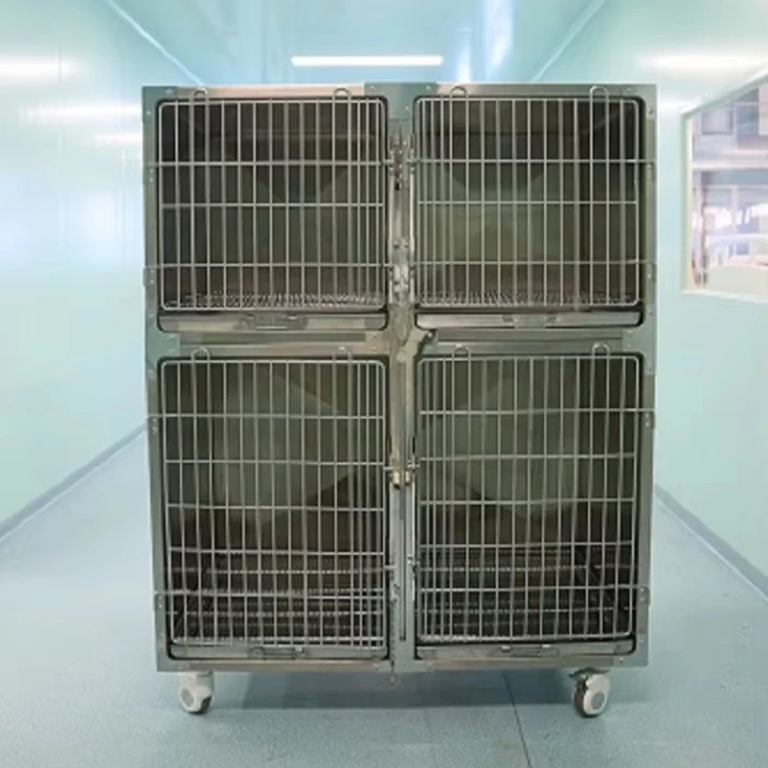 Double Dog Cage Stainless Steel Metal Dog Kennel Carrier Pet Boarding Cage Durable Indoor Outdoor Use