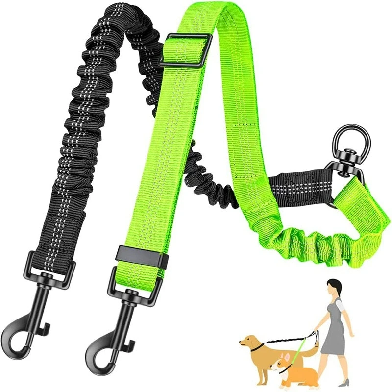 Double Dog Leash No Tangle Dual Lead with Reflective Strips Durable Nylon Walking & Training Leash for 2 Dogs